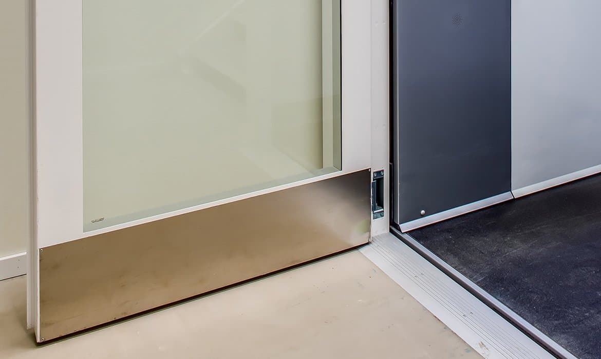 Door kick plates in stainless steel