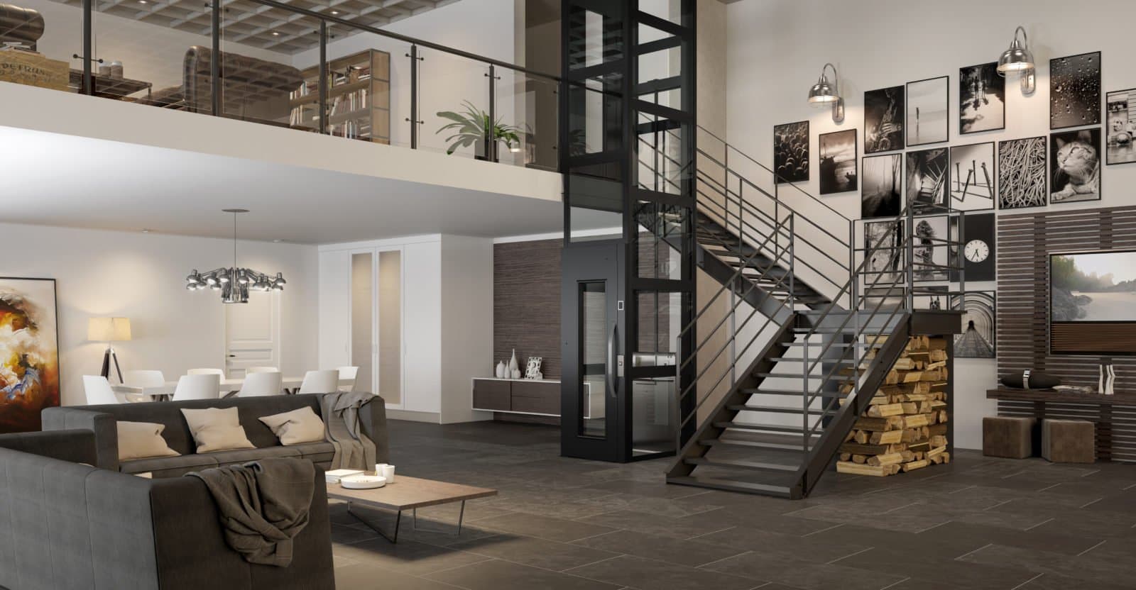 Loft apartment with compact home lift